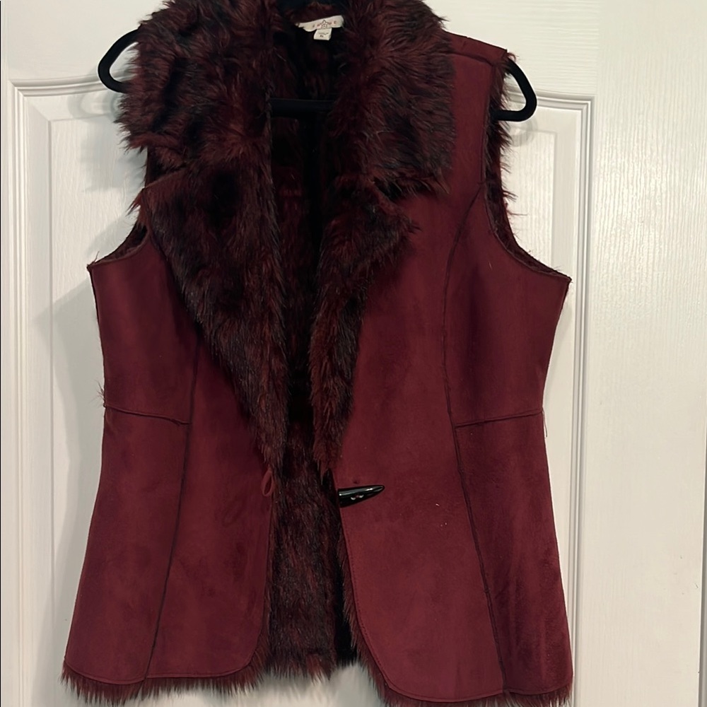Women's Burgundy Faux Fur Vest